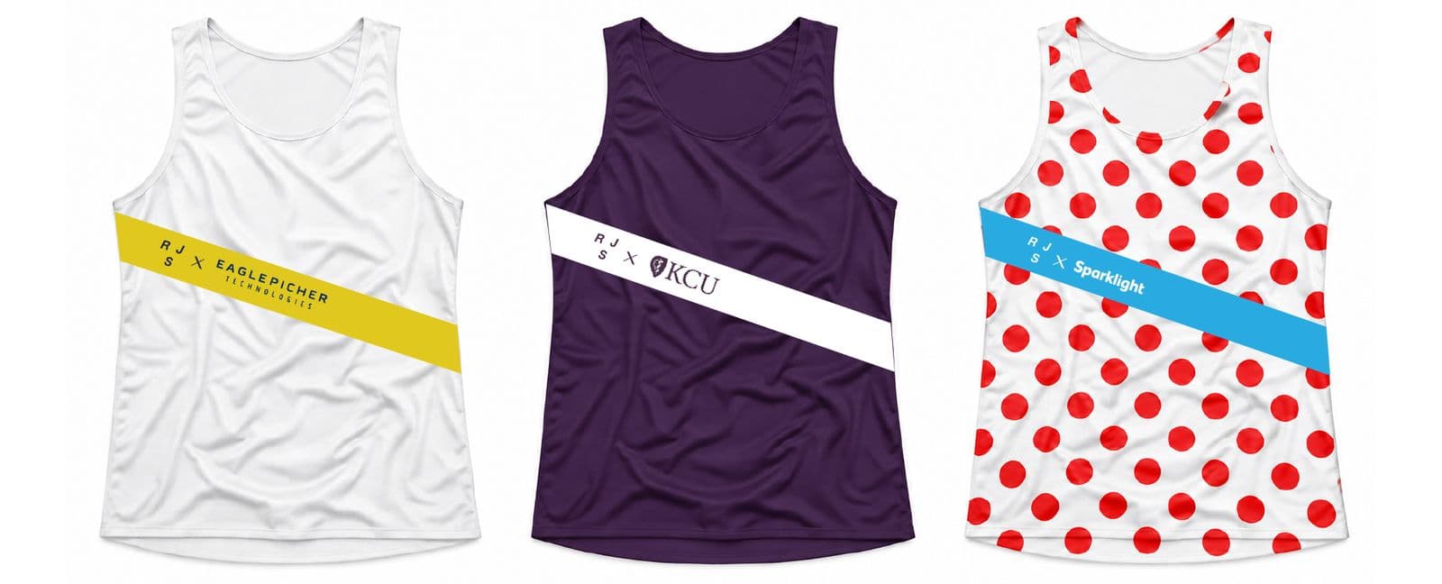 Concept mockups of three race series leader jerseys.